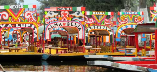 The colourful gondola boats